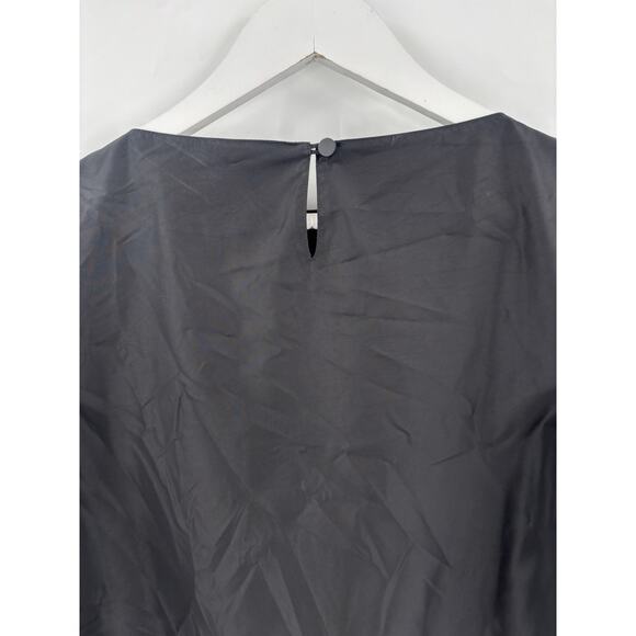 Tibi Blouse Womens 4 Black Ruched Ruffle 3/4 Sleeves Keyhole Back Button - Picture 12 of 16